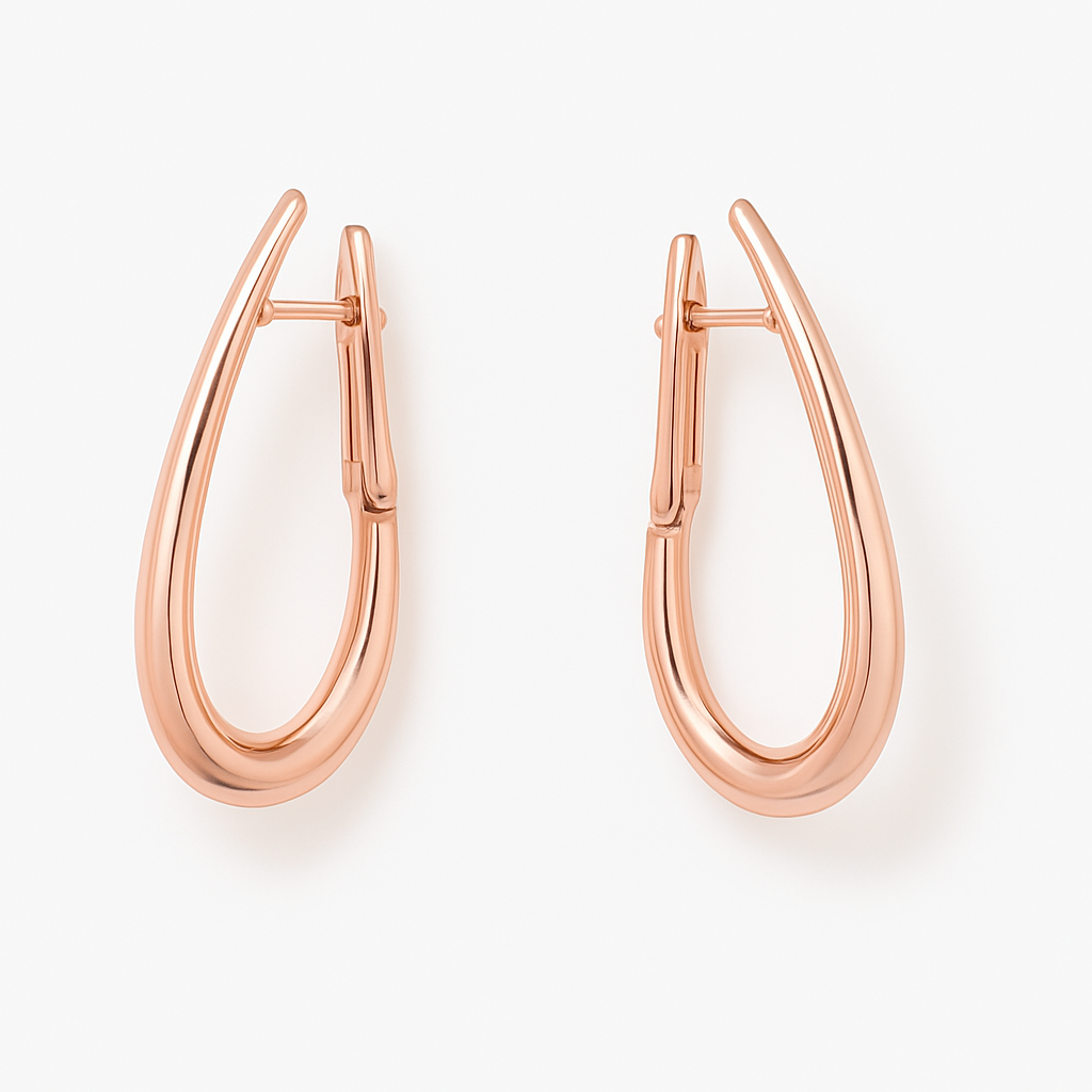 Rose gold hoop earrings on a white background